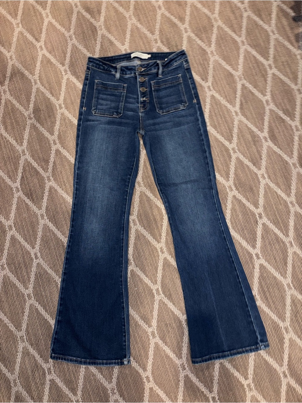 Hidden Jeans Hi-Rise Dark Blue Flare Jeans with Button-Fly & Front Patch Pocket - Picture 2 of 4